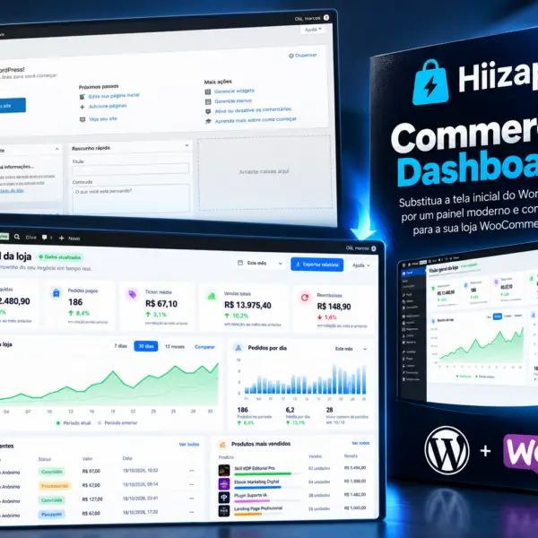 Hiizap Commerce Dashboard — Tela Inicial Moderna para WordPress e WooCommerce